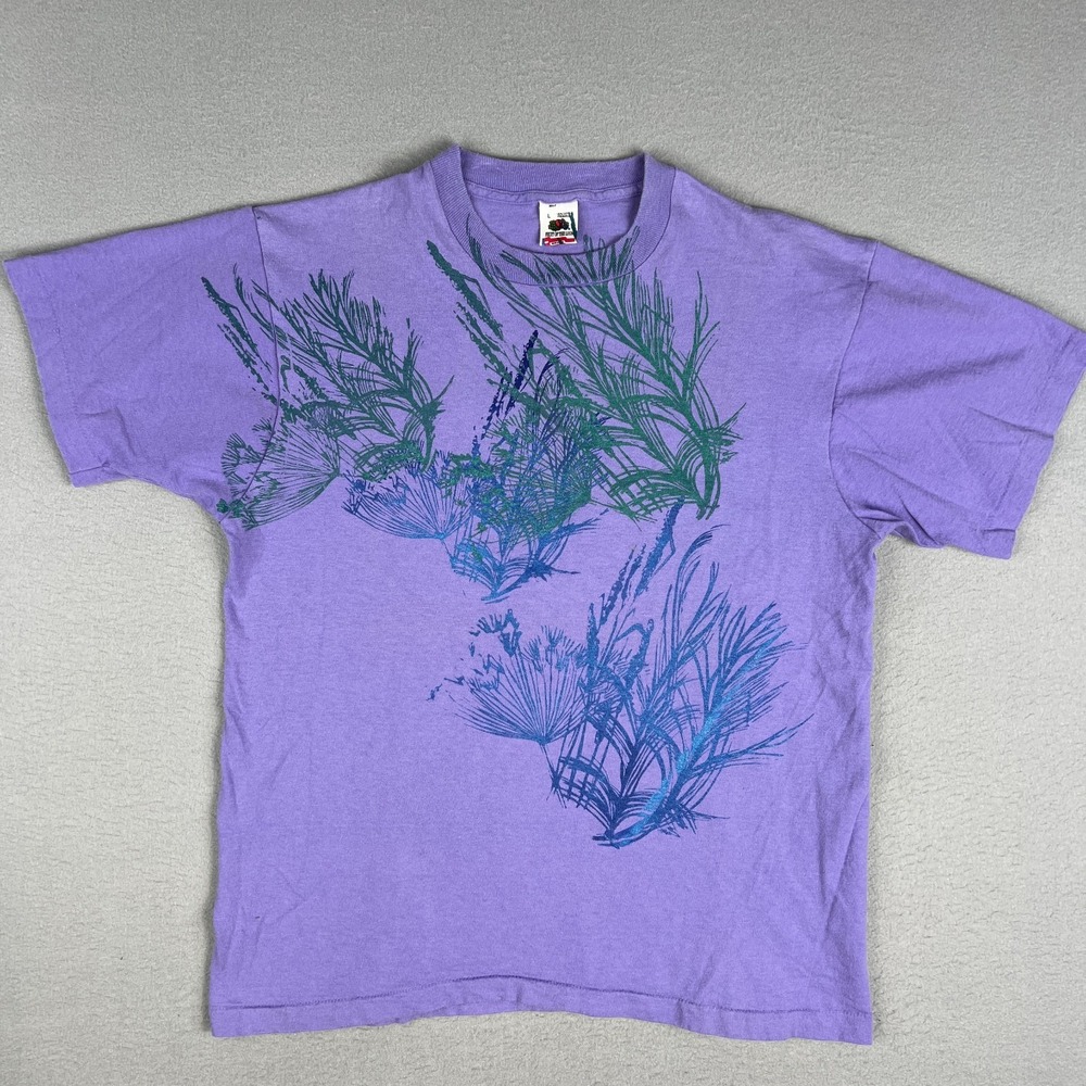 VTG 90s Botanical Plants Graphic T Shirt Fits M Purple Single Stitch 1990s USA
